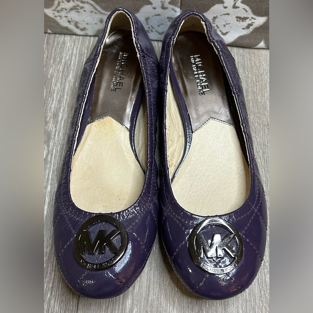 Michael Kors Purple Quilted Leather MK Logo Ballet Flats